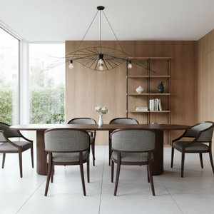 Table à manger de forme ovale au design moderne, hauteur réglable, plateau en noyer massif, finition couleur marron, pour appartement, maison, bureau, salle à manger - Product Image 1