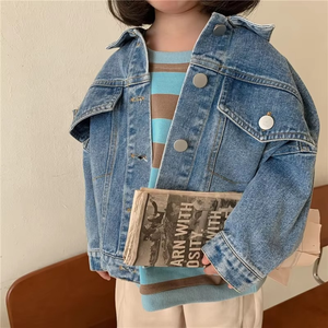 Spring Fall Boys and Girls Casual All-match Denim <b>Jackets</b> 2-10 Years Kids Turn-down Collar Long Sleeve Coat Children Loose Tops - Product Image 4