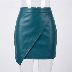 Women Faux Leather <b>Asymmetrical</b> Wrap Mini Skirt Solid Color Shiny Design Regular Waistline All Seasons Style - Product Image 1