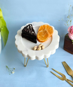 White Stone Marble Cake Stand With Brass <b>Wire</b> Base Round <b>Flower</b> Design Customized Sizes And Sale - Product Image 1