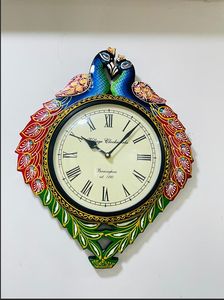 Handcrafted <b>Wooden</b> Peacock Design Art Deco Decorative <b>Wall</b> <b>Clock</b> with Quartz Movement Battery Operated and Analog Display - Product Image 3