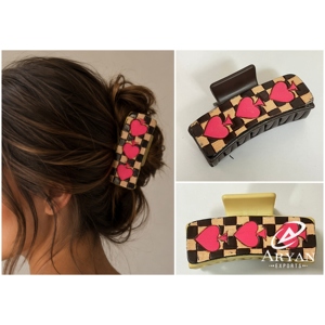 OEM ODM Hand Tooled Leather Checkered Heart Design Hair Claw <b>Clip</b> Cowgirl Hair Girl Accessory Luxury Fashion Claw <b>Clip</b> for Women - Product Image 1
