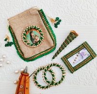 Panier-cadeau de mariage pour demoiselle d'honneur Maharani Potli en jute Cônes de henné Feuille de bindi Bracelets Mode écologique Été Printemps