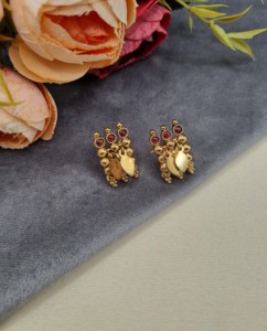 Handcrafted Round Stone Leaf Charm Ethnic Temple Necklace Earrings <b>Set</b> Stone Studded Traditional Festive <b>Jewellery</b> <b>Set</b> Wholesale - Product Image 3