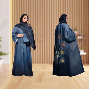 Abaya de Lino con Estampado Floral Artístico Digital, Diseño Holgado en la Espalda, Pañuelo a Juego, Elegante y Modesto, Largo hasta el Suelo, para Oración en Ramadán - Product Image 4