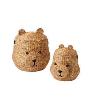 <b>Small</b> Bear Water Hyacinth <b>Storage</b> <b>Basket</b> with Lid Woven Animal Toy Organizer Bin Cute Teddy Nursery Room Decor - Product Image 3