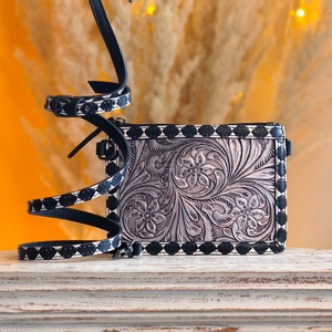 Western Stylish Hand Tooled Slim Card <b>Wallet</b> Genuine Leather With Florals Carved Mini <b>RFID</b> <b>Blocking</b> Card Case Holder Zip Closure - Product Image 2