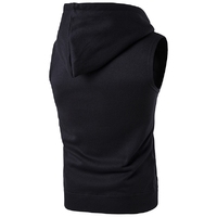 Sudadera con Capucha y Cremallera sin Mangas para Hombre, Color Sólido, Informal, Transpirable, Corte Ajustado, Tejido French Terry, para Otoño