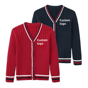 Cárdigan de punto acrílico azul marino para hombre, estilo universitario, con cuello en V, botones, manga larga, liso, antipilling, para invierno, con logo personalizado - Product Image 2