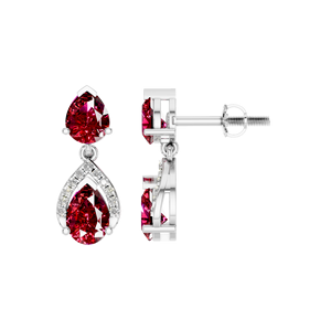 ต่างหูหยดน้ำสีเงินสเตอร์ลิงสุดหรู925สีขาวทองลูกแพร์ทับทิมเครื่องประดับทันสมัยที่มีพลอยสีแดงตัด IGI - Product Image 1