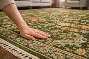 Tapis floral vert olive, tapis persan traditionnel fait main, tapis oriental vintage, salon, motif médaillon botanique - Product Image 2