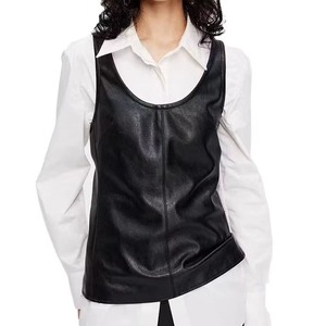 Nuevo Diseño, Estilo Urbano, Chaleco de Cuero Genuino y Lona para Mujer, Impermeable, Cortavientos, Transpirable, Cierre Triple, Largo Estándar - Product Image 1