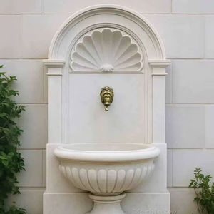 Fontaine murale extérieure en marbre blanc sculpté à la main, moderne, écologique, résistante au feu et durable - Product Image 1