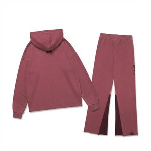 High Sales Custom Logo Men's <b>Pink</b> Hooded <b>Tracksuit</b> <b>Set</b> Full Sleeve Puff Print Streetwear Joggers With Side Pockets Autumn Wear - Product Image 3