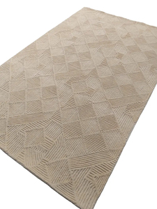 Alfombra de Lana Hecha a Mano al por Mayor: Textura Geométrica Beige de Alta y Baja Relieve - Product Image 3