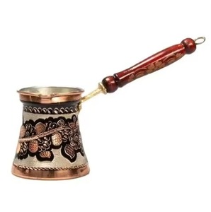 Most Selling Embossed Copper Turkish Coffee Pot with Wooden Handle Round Percolator Oriental Design - Product Image 4