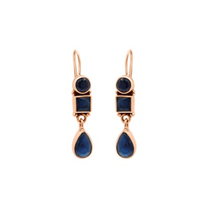 925 Sterling Silver <b>Blue</b> <b>Sapphire</b> Geometric Three Stone Bezel Drop <b>Earrings</b> Memoria Jewels - Product Image 5