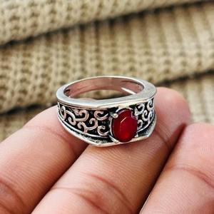 Boho <b>Garnet</b> Filigree Pattern Brass <b>Ring</b> Oxidized <b>Silver</b> Plated Vintage Wholesale <b>Ring</b> For Women - Product Image 4