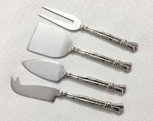 4-Piece Stainless Steel <b>Cheese</b> Utensil <b>Set</b> With Bamboo-Style Handles - Product Image 6