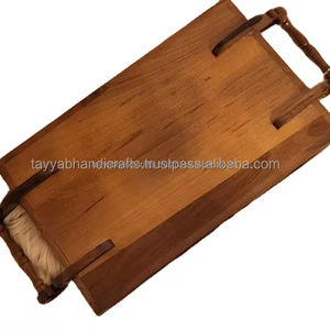 ถาดเสิร์ฟไม้อะคาเซียพร้อมถาดโลหะตกแต่งสำหรับใช้ในบ้านสำหรับเสิร์ฟอาหารจากอินเดีย - Product Image 3