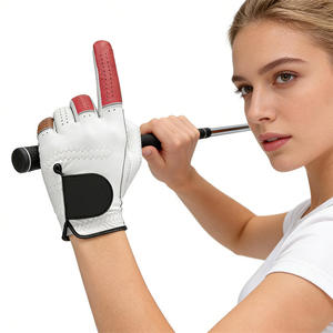 White Leather Golf Glove Full Finger Sheepskin Golf Grip Glove Breathable Non Slip Hook Loop for Outdoor Sports - Product Image 4