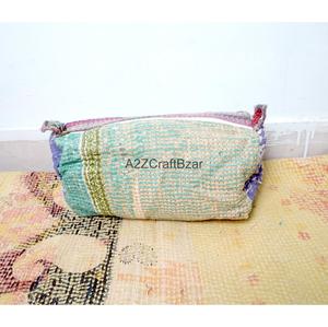 Vintage Tassel Pattern Cotton Kantha Fabric Cosmetic Pouch Zipper Closure Soft Handle Large Capacity Eco-Friendly Fashion Style - Product Image 6