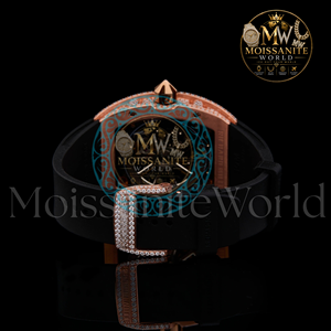 Premium Black Band Square Shaped Dial Moissanite Quartz <b>Watch</b> with Multiple <b>Diamonds</b> with Certified & VVS Clarity D Color - Product Image 2