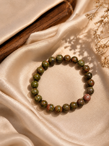 Unakite Women's <b>Beaded</b> Jade <b>Bracelet</b>-Romantic Style Made in Rajasthan - Product Image 2