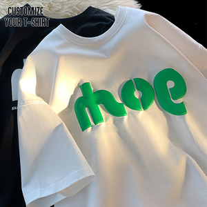 <b>Mens</b> <b>White</b> Oversized Cotton T <b>Shirt</b> <b>Short</b> <b>Sleeve</b> O Neck Casual Jersey Tee Green Letter Front Print Customizable Street Style - Product Image 1