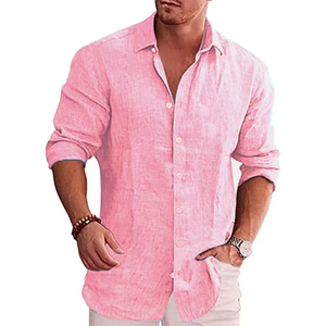 Chemise décontractée en lin à manches longues pour homme, couleur unie, col à capuche, simple boutonnage, grande taille 6XL – Nouvelle collection automne, best-seller - Product Image 3