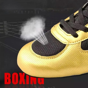 Chaussures de kick-boxing à tige haute, noires et dorées, en cuir PU, à lacets, respirantes, pour l'entraînement aux arts martiaux, adultes, unisexe - Product Image 5