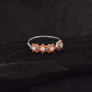 <b>925</b> Sterling <b>Silver</b> Flower <b>Ring</b> With Orange Zirconia & Round Brilliant Cut Diamond Prong Setting Romantic Women's Gemstone <b>Ring</b> - Product Image 2