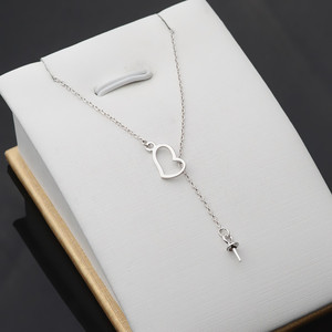 Collier en argent S925 européen et américain pour femmes, accessoires de bricolage avec support creux en perle, chaîne en forme de cœur, apprêts de bijoux - Product Image 1