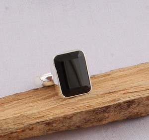 925 Silver Classic Black Onyx Party <b>Ring</b> Factory Direct Wholesale Natural Rectangular Gemstone <b>Plain</b> Bezel Custom Jewelry - Product Image 2