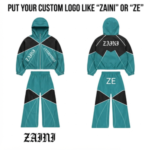 Conjunto Cortavientos para Mujer, 120 GSM, Poliéster Taslan Premium, Diseño de Paneles en Color Verde Azulado y Negro, Logotipo Personalizado por Sublimación - Product Image 1