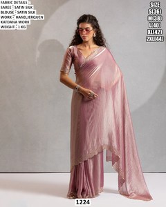 Sari Tradicional de Invierno para Mujer Ziya, Bordado Festivo, Blusa Bordada de Georgette, Absorbente de Humedad, Sin Arrugas - Product Image 1