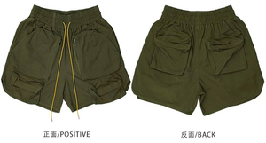 Shorts cargo pour hommes, couleur unie, coton, taille élastique, décontractés, avec poches, tissu respirant, taille mi-haute - Product Image 4