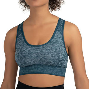 Sujetador deportivo con tiras en la espalda para mujer, diseño con abertura en la espalda, sin costuras, acolchado, soporte medio, transpirable, de secado rápido, para yoga y gimnasio - Product Image 1