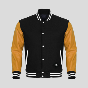 Veste universitaire unisexe en laine noire de luxe personnalisée avec capuche, col montant et patchwork géométrique, style streetwear - Product Image 1