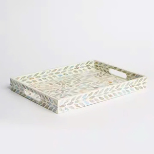 Rectangular Mother of Pearl Serving Tray Nacre Wood <b>Lap</b> Ottoman Tray Coffee <b>Table</b>, Luxury Decorative Handmade Eating Platters - Product Image 6