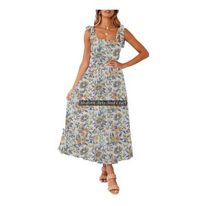 Robe d'été bohème en coton pour femme, style indien, imprimé floral, bretelles spaghetti, vente en gros - Product Image 3
