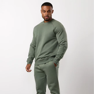 men sweatshirt fitted heavy <b>weight</b> cotton fleece fabric distressed embroidery print streetwear pullover - Product Image 1