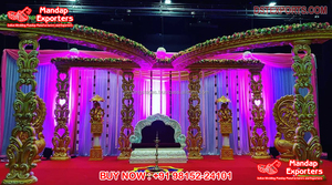 Mandap en fibre en gros pour mariage indien, Mandap doré pour mariage sud-indien, Décoration de mariage indienne, Mandaps en gros Londres - Product Image 2