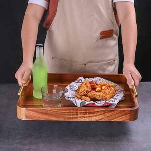 Rustic Ottoman Tray Decorative Tray with Nesting Stacking Design Wood Serving Tray with Handles for Kitchen Counter - Product Image 3