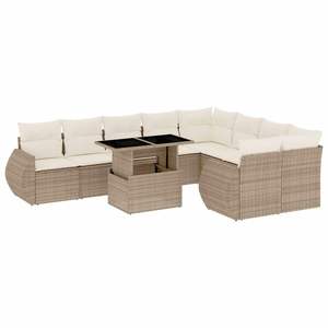 Conjunto de Sofás Modulares Grandes de Ratán Sintético Color Crema Blanco para Jardín, Color Beige - Product Image 2