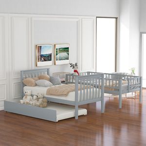 Letto a castello grigio a due piazze con letto estraibile e contenitore - Prodotto per letti per bambini - Product Image 3