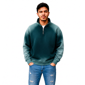 Pull à col zippé pour homme effet délavé personnalisé, style streetwear, vente en gros, marque privée, fournisseur et fabricant de vêtements OEM - Product Image 2