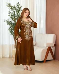 Awais House Women's Brown Polyester Floor Length Abaya Beaded Embroidery V Neck Long Sleeve <b>Plus</b> <b>Size</b> Elegant Solid Pattern - Product Image 3