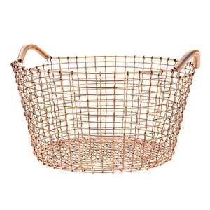 Rose Gold Round <b>Wire</b> <b>Basket</b> with Coil Handles Metal Mesh Storage Bin for Bathroom Kitchen Laundry Large Capacity Iron Organizer - Product Image 1
