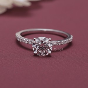 IGI Certified Round Solitaire <b>Diamond</b> Engagement <b>Ring</b> with Pavé Band in 14K White / Rose & Yellow Gold - Product Image 1